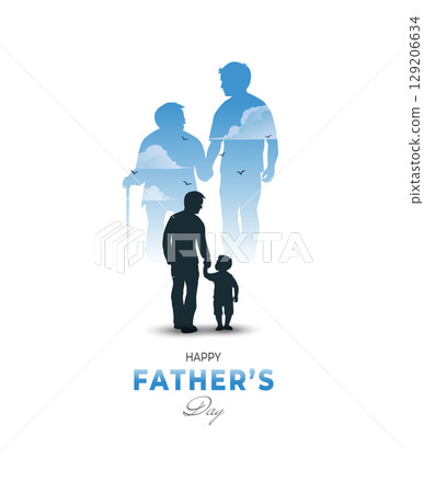 Silhouette of Father and Son with Generations Behind - Father's Day Art Silhouette of Father and Son with Generations Behind - Father's Day Art 129206634
