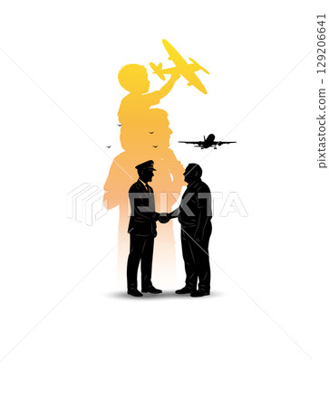 Silhouette of Pilot and Elder Man with Childhood Dream Reflection Silhouette of Pilot and Elder Man with Childhood Dream Reflection 129206641