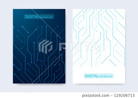 Abstract digital technology cover template design for a report and brochure, flyer, leaflets, poster, header, banner, website, presentation. Vector illustration Abstract digital technology cover template design for a report and brochure, flyer, leaflets, poster, header, banner, website, presentation. Vector illustration 129206713