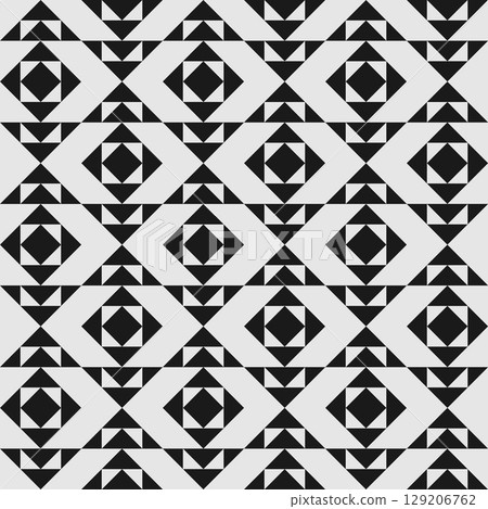 Seamless black and white geometric retro vintage pattern. Repeated and decorative design for packaging, interior design, wallpapers. Vector. 129206762