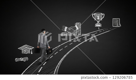 The path to success! Growth depicted in chalk art style The path to success! Growth depicted in chalk art style 129206785