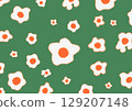 Green background from fried eggs 129207148
