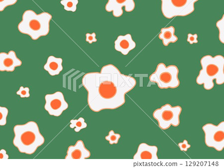 Green background from fried eggs 129207148