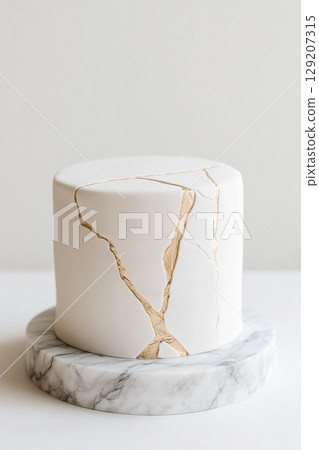 Sleek cake features smooth fondant with stunning gold foil streaks, resting elegantly on a marble base. Soft lighting enhances the sophisticated aesthetic, perfect for upscale events Sleek cake features smooth fondant with stunning gold foil streaks, resting elegantly on a marble base. Soft lighting enhances the sophisticated aesthetic, perfect for upscale events 129207315
