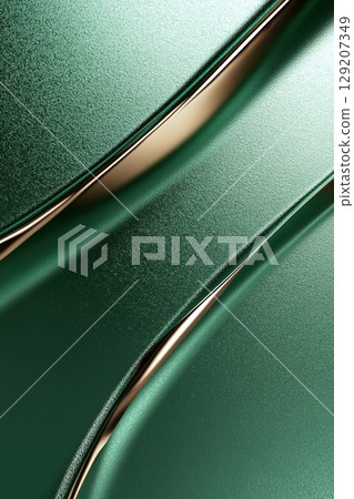 Sleek metallic green backdrop featuring elegant embossed shamrock designs and soft reflections creates an inviting space for text and graphic elements. Perfect for modern presentations 129207349