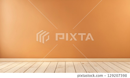 empty orange color wall and wooden floor. background 129207398