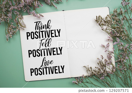 Think Positively, Fell Positively, Live Positively text message motivational and inspiration quote 129207571