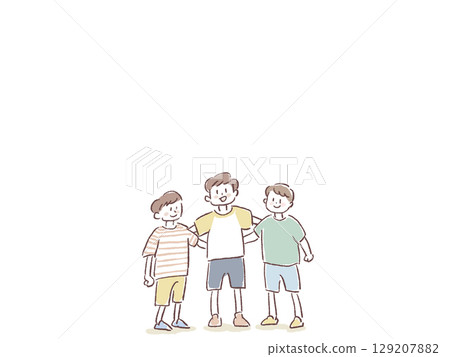 三個小男孩互相摟著對方，孩子們 129207882
