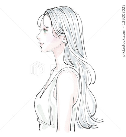 婦女和女孩的水彩和手繪插圖素材 129208025
