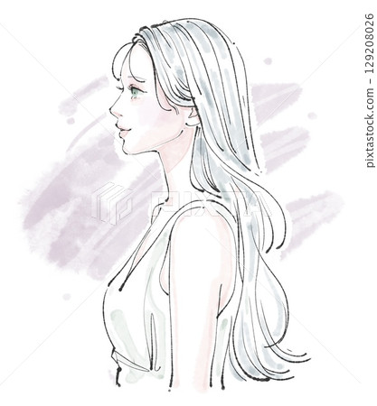 婦女和女孩的水彩和手繪插圖素材 129208026