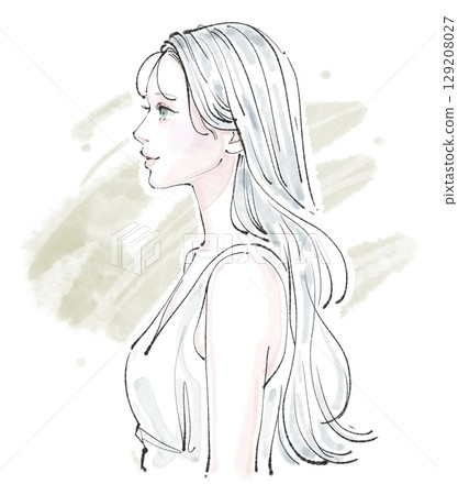 Watercolor and hand-drawn illustration material of women and girls 129208027