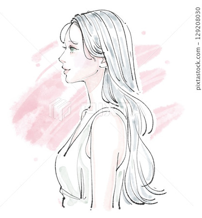 婦女和女孩的水彩和手繪插圖素材 129208030