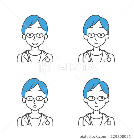 女醫生的4種臉部表情 女醫生的4種臉部表情 129208035