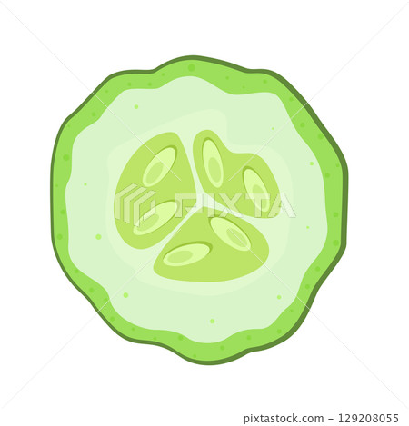 cucumber icon with round slice and wedge. Flat illustration of ripe green cucumber isolated on white background. Ideal for healthy eating, food design and organic products. cucumber icon with round slice and wedge. Flat illustration of ripe green cucumber isolated on white background. Ideal for healthy eating, food design and organic products. 129208055
