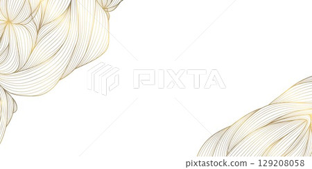 Vector japanese line gold cloud background, corners curve vintage design. Wave chinese illustration, oriental organic decoration, abstract fancy pattern 129208058