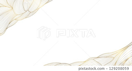 Vector japanese line gold cloud background, corners curve vintage design. Wave chinese illustration, oriental organic decoration, abstract fancy pattern 129208059