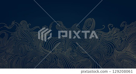 Vector line wave gold japanese sea pattern, oriental graphic waves, vintage nature art. Curve elegant ocean chinese background, flow template. Vector line wave gold japanese sea pattern, oriental graphic waves, vintage nature art. Curve elegant ocean chinese background, flow template. 129208061