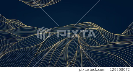 Vector line wave gold japanese sea pattern, oriental graphic waves, vintage nature art. Curve elegant ocean chinese background, flow template. Vector line wave gold japanese sea pattern, oriental graphic waves, vintage nature art. Curve elegant ocean chinese background, flow template. 129208072