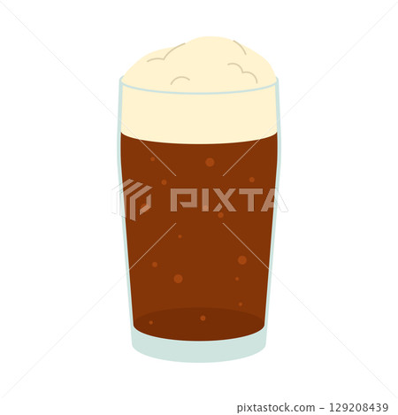 Glass of dark beer with frothy head. Flat vector isolated illustration Glass of dark beer with frothy head. Flat vector isolated illustration 129208439