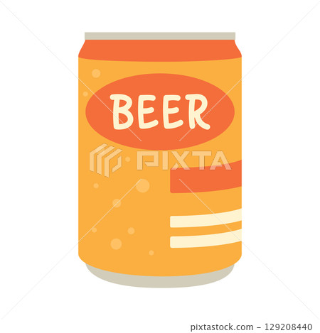Can of beer with bright orange design. Flat vector isolated illustration 129208440