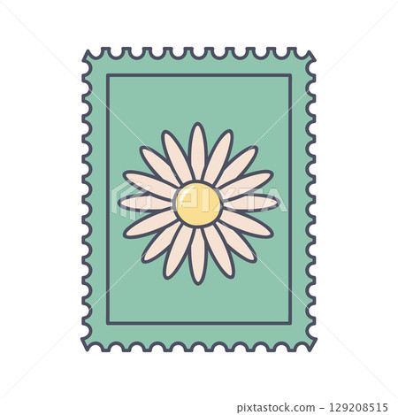 Postage stamp with chamomile. Vector illustration Postage stamp with chamomile. Vector illustration 129208515