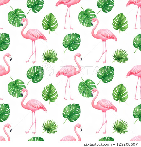 Seamless pink flowers vector pattern, a spring floral nature illustration for a garden decoration background Seamless pink flowers vector pattern, a spring floral nature illustration for a garden decoration background 129208607