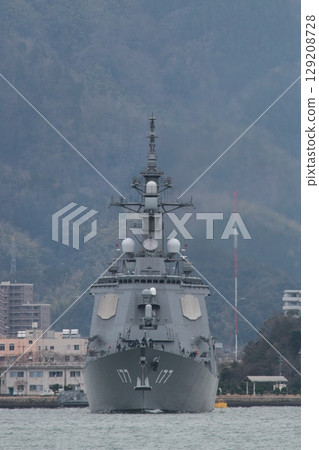 Aegis destroyer of the Japan Maritime Self-Defense Force leaving port Aegis destroyer of the Japan Maritime Self-Defense Force leaving port 129208728