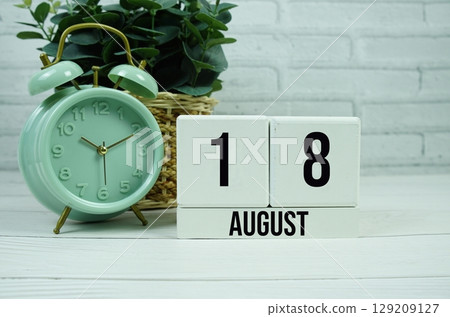 Wooden Calendar Showing the Date of August 18th. Day 18 of August month Wooden Calendar Showing the Date of August 18th. Day 18 of August month 129209127
