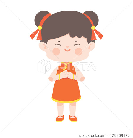 Cartoon Girl in Traditional Chinese Dress 129209172
