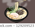 Illustration of ramen with noodles lifted up 129209523