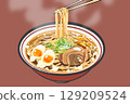 Illustration of ramen with noodles lifted up 129209524