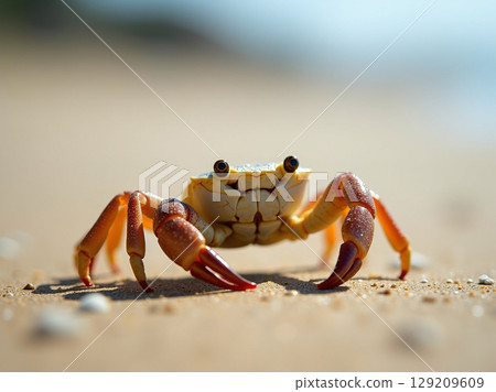 Close-up of an Asian Sand Crab on a Sunlit Beach Close-up of an Asian Sand Crab on a Sunlit Beach 129209609