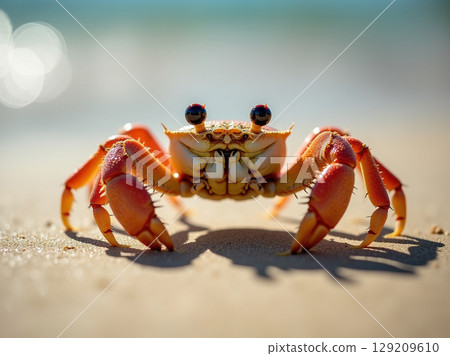 Macro Wildlife Shot of an Asian Sand Crab on a Beach 129209610
