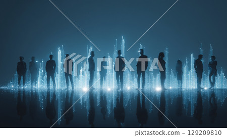 Future human resources network image of digital data light and silhouette Future human resources network image of digital data light and silhouette 129209810