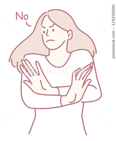 A woman gestures refusal, strongly showing her disagreement and embodying conflict in art 129209890