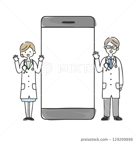 Doctor and smartphone illustration 129209898