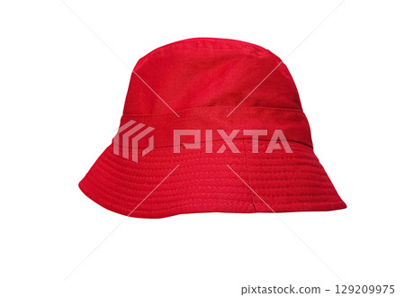 Bright red bucket hat on a white background. 129209975