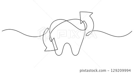 dental tooth symbol refreshing arrows one line continuous 129209994