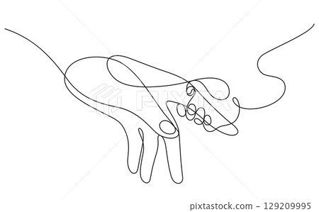 baby holding parent hand one line drawing 129209995