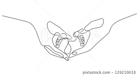 baby feet holding hands one line drawing continuous 129210018