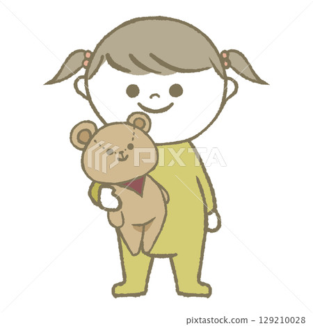 Girl holding a teddy bear, yellow Girl holding a teddy bear, yellow 129210028