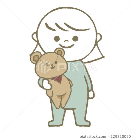 Girl holding a teddy bear, light blue 129210030