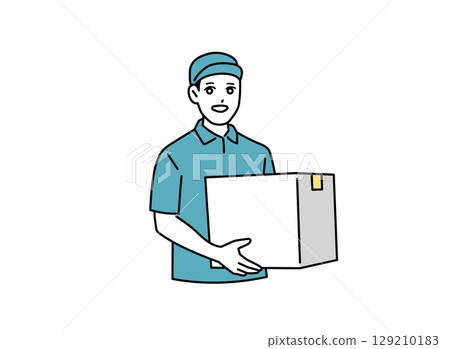 送貨員拿著紙箱 129210183