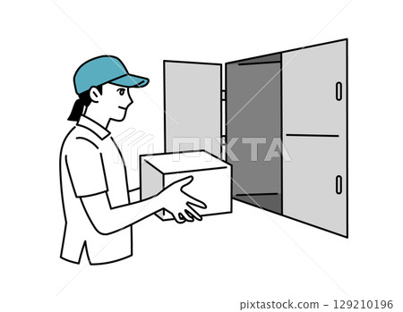 一名女送貨員將包裹送至置物櫃 129210196