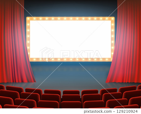 Banner frame with lights on theater stag Banner frame with lights on theater stag 129210924