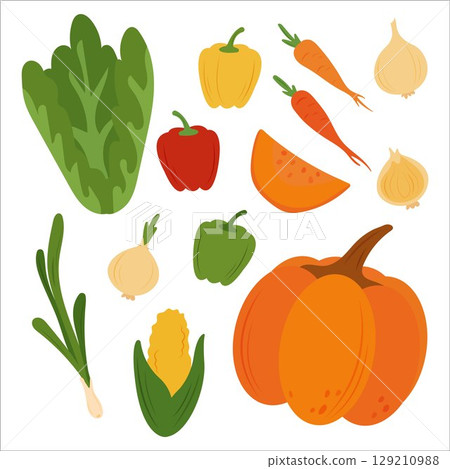 Simple flat vegetables. Healthy food 129210988