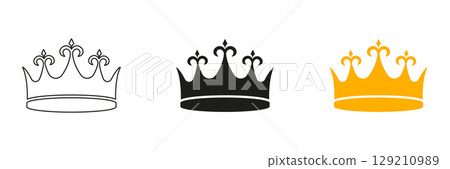 Crown Icon Line And Solid Black And Color Icon Set. Royalty, Leadership, And Authority Symbol Outline And Silhouette Symbol Collection. Isolated Vector Illustration Crown Icon Line And Solid Black And Color Icon Set. Royalty, Leadership, And Authority Symbol Outline And Silhouette Symbol Collection. Isolated Vector Illustration 129210989