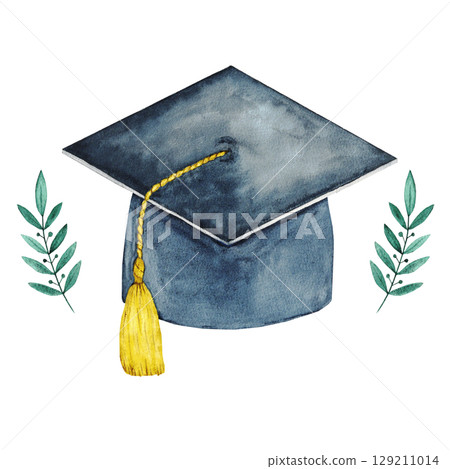 Academic achievement and nature harmony design for graduation projects. End of course. For certificate, diploma, invitation, card. Isolated. Education concept. For university, institute, school 129211014