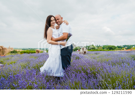 The lavender field radiates tenderness and warmth 129211590