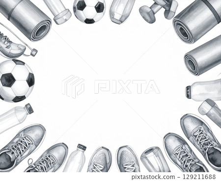 單色水彩運動框架-時尚現代健身背景模板 單色水彩運動框架-時尚現代健身背景模板 129211688